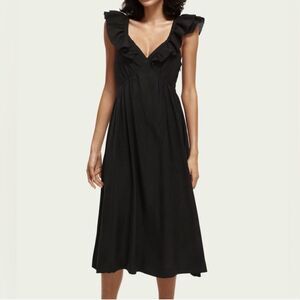 SCOTCH & SODA, Day To Night black v neck ruffle strap midi dress size medium